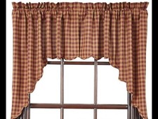 PRETTY COUNTRY CURTAINS MINI CHECK SWAG VALANCE RED TAN