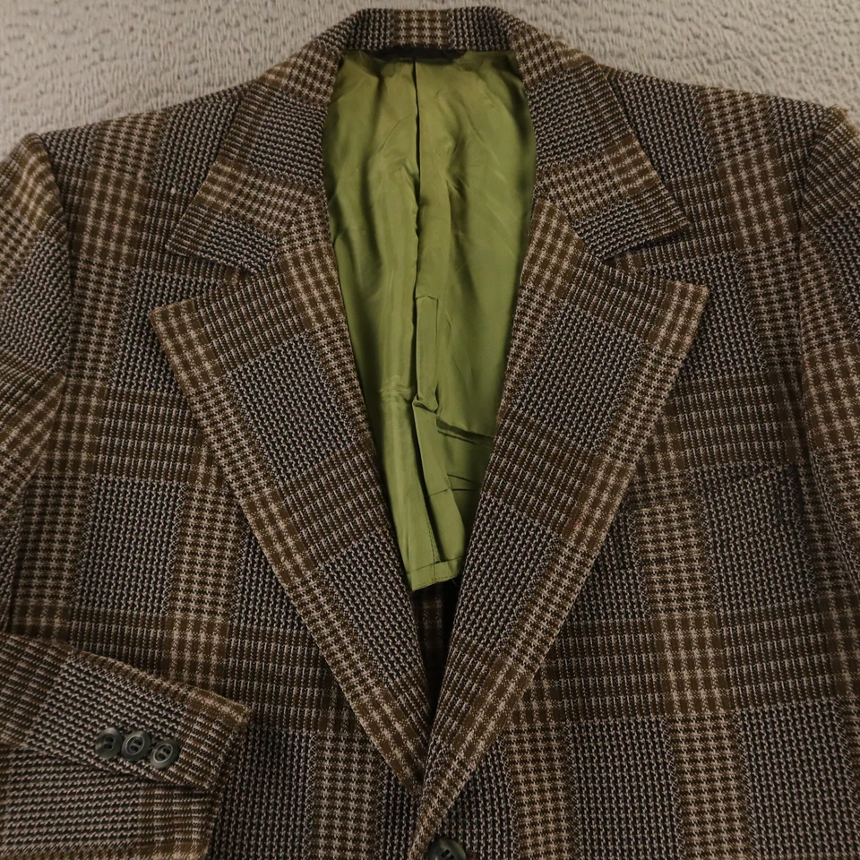 VTG Prince of Wales Check Jacket M Polyester Wool Blazer Double Knit 70s USA 42R - Image 2 of 4