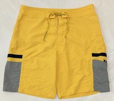 Eddie Bauer Sport Entree Board Shorts Men's 36 Yellow Gray Nylon Drawstring