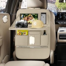 Backseat car organizer with tray, foldable tablet holder Beige 