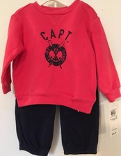 Polo Ralph Lauren 2 pc Set Red Nautical Sweatshirt Navy Pants Size 9M NWT