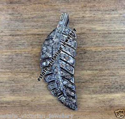 Vintage 1.35ctw Genuine Old Mine Rose Cut Diamond Silver Feather Pendant Jewelry