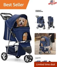Collapsible Navy Blue Pet Stroller for Small/Medium Dogs & Cats – Travel Ready