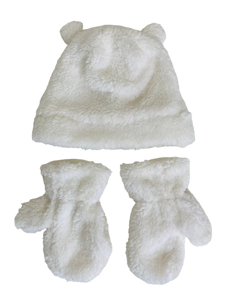 Carter’s Toddler Unisex Size 4 - 8 Cat Earflap Hat  & Gloves Sherpa Set White - Image 2 of 4