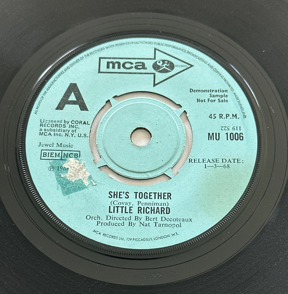Little Richard - She's Together Demo 7” Vinyl Record MU 1006 Vg+ Condition Foto 3 de 4
