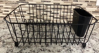 Vintage Rubbermaid Dish Drying Rack Drainer Black Wire coated w/ utensil holder