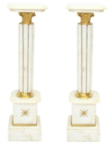 Casa Padrino Barock Marmor Säulen Set Weiß / Gold - Marmor Säule (2 Stk)
