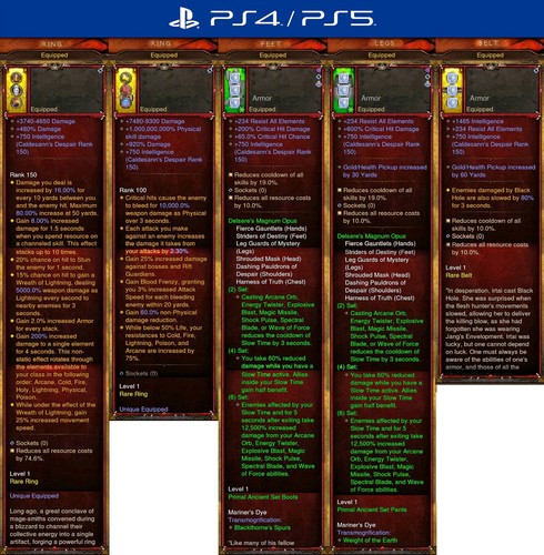 Diablo 3 RoS PS4 Softcore Primal Antiguo Modded Wizard Set Delsere's Magnum Opus - Imagen 5 de 5