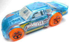 2020 HOT WHEELS STOCKAR SEE THRU BLUE 1:64 DIECAST 2 3/4" CAR W ORANGE & YELLOW