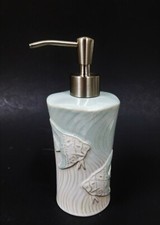 NEW LIGHT BLUE TEAL CERAMIC 3D FISH SOAP DISPENSER,BRUSHED NICKEL SILVER PUMP