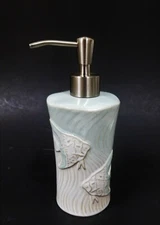 NEW LIGHT BLUE TEAL CERAMIC 3D FISH SOAP DISPENSER,BRUSHED NICKEL SILVER PUMP