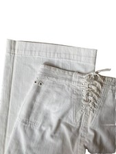 Vtg 30s US Navy White Canvas Lace Back Bell Bottom Pants 30x25 bone buttons