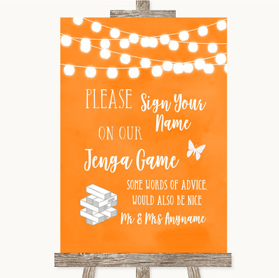 Orange Aquarell Lichter Jenga Gästebuch personalisiert Hochzeit Schild