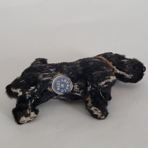 Antica statuina cane mohair tedesco in miniatura NERA casa delle bambole occhi di vetro 2" - Foto 16 di 22