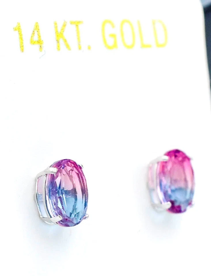 PENDIENTES TURMALINA LAB 2.06 Cts ORO BLANCO 14K - Hechos en EE. UU. - NUEVOS CON ETIQUETAS Foto 3 de 4