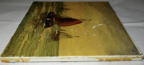 genuine antique J Wynstra 1880 PAINTING on TILE Germany Fishing Boat Handpainted - Picture 6 of 12