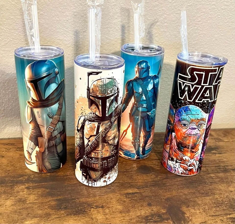 1pc New Stainless Steel 20oz Star Wars Tumbler Skinny Cup Mandalorian Grogu