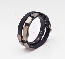 Punk Biker Square Studed Veg Black 2 Wrap Leather Bracelet Wristband Cuff Bangle