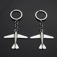 2x PCS - Vintage Style Plane Airplane Jet Silver Color Pendant Keychain Gift