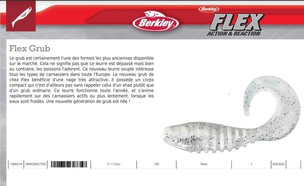 Leurre Berkley Flex Grub 7.5 cm gho avec queue twist vibrante pour sandre - 4