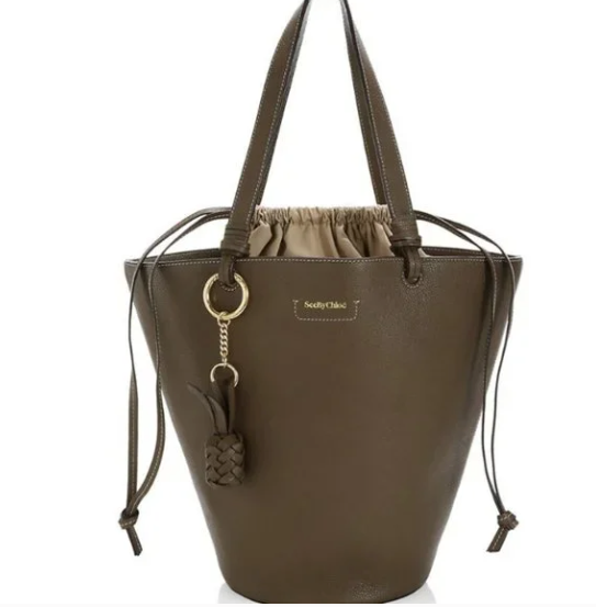 SEE BY CHLOE CECLILIA / CECILYA Medium Leather Bucket Bag in Moss