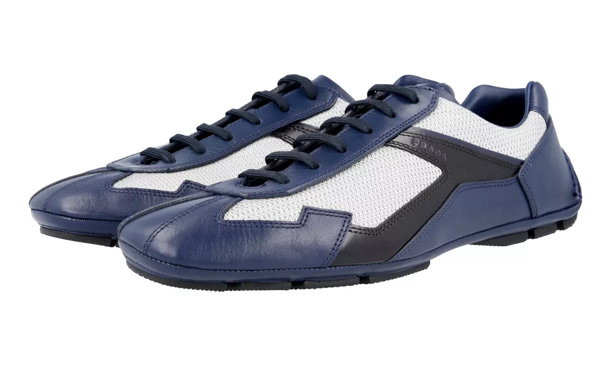 AUTH PRADA MONTE CARLO SNEAKERS SHOES 4E2791 BLUE LEATHER US 7 EU