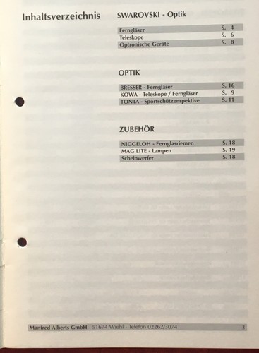 MA Preisliste 1995 für Optik Swarowski, Bresser, Kowa, Tonta, 22 Seiten - Picture 2 of 3