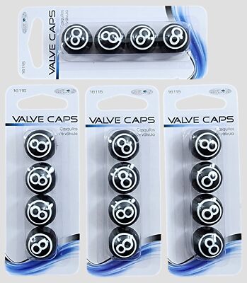 Lot of 4 Custom Accessories 16115 Black 8-Ball Style Tire Valve Caps (Pack of 4)