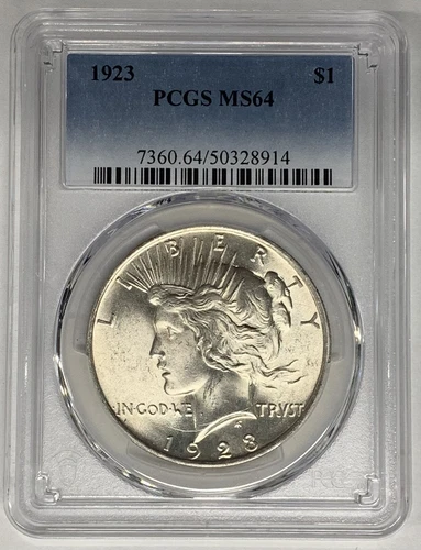 1923 Peace Silver Dollar Coin PCGS MS 64 (10) M