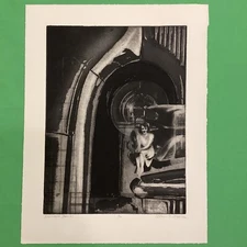 CAR, AUTOMOBILE, WOMAN, FIGURE etching, nostalgia, antique, original art