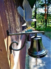 Cast Aluminum Metal  Bald Eagle Hanging Dinner Bell U.S.A.