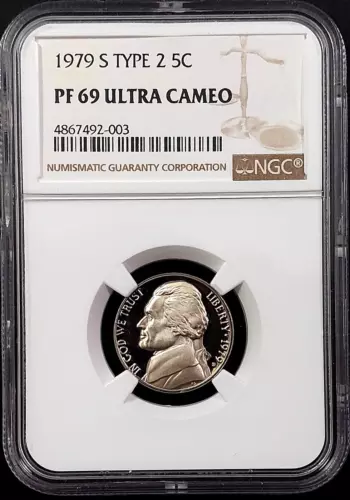 1979 S Type 2 Proof Jefferson Nickel graded PF 69 Ultra Cameo by NGC! sku 92003
