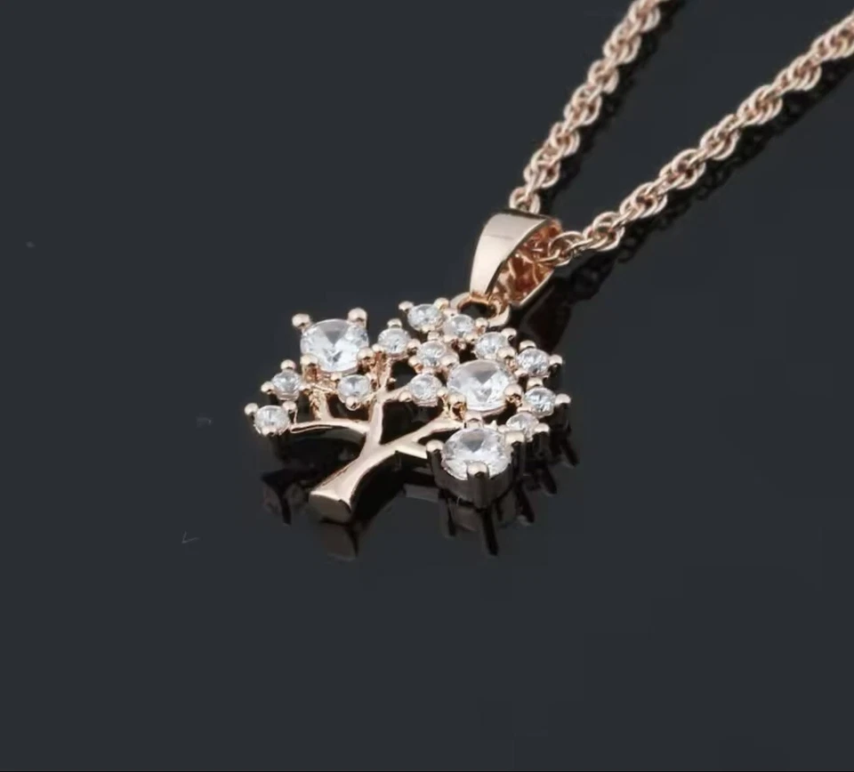 Collar colgante de cristal Árbol de la Vida lleno de oro rosa de 9 quilates caja de regalo gratuita de 20 pulgadas Foto 4 de 4