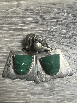 Mayan Mask Green Onyx Carved Screwback Earrings-Mexican Bin 53