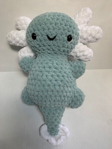 Axolotl Plush Doll Handmade Crocheted Blue Green White 14 inch Button Eyes 4y + - Bild 13 von 13