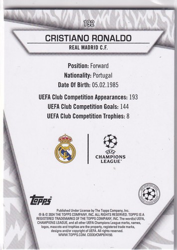 Topps UCL Super-Stars 23/24 No. 192 Cristiano Ronaldo Yellow Parallel - Picture 2 of 2