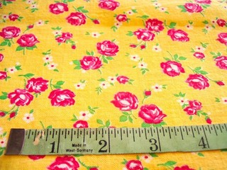 Vintage Feed Sack: Two Toned Red Roses on a Bright Yellow Background