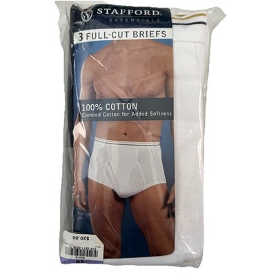 NEW Vintage Men's Sz 48 STAFFORD ESSENTIALS 3 Full-Cut Briefs 100% Cotton White