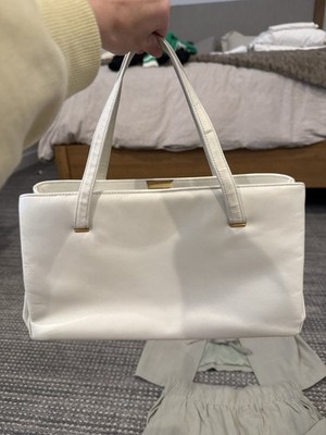Vintage Margolin White Leather Frame Handbag Mid Century Purse