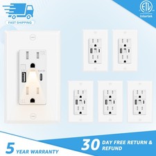 Wall Outlet Cover with Built-in Night Light 24W USB C/A 15A Tamper Resistant 6PK