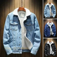 Winter Warm Mens Fleece Lined Denim Jacket Wool Sherpa Trucker Coat Jean Outwear