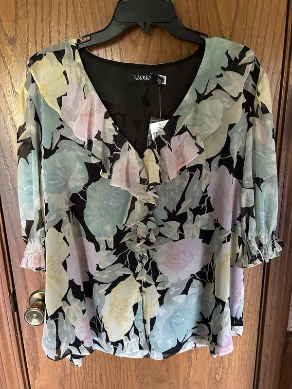 RALPH LAUREN Floral Georgette Ruffle Blouse - Size 2X  Bohemian Spring - NWT$145