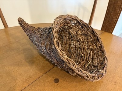 Large Cornucopia Horn of Plenty Woven Vine Basket Fall Thanksgiving 18  Long
