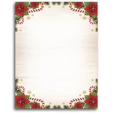 100 PCS Candy Canes Poinsettias & Pine Letterhead Christmas Border Computer P...