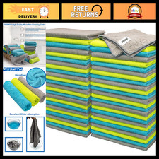 50 Pack Microfiber Cleaning Cloths - 16x12 in, Highly Absorbent, Lint-Free Rags