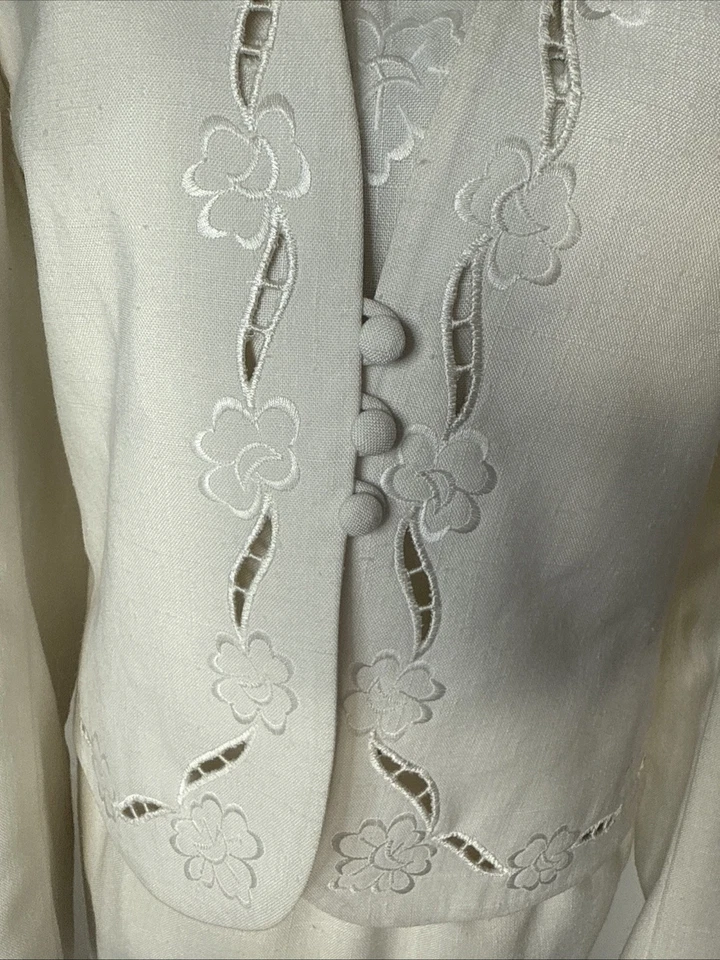 Винтажный Sasson кремовый слоновой кости женщин три изделия юбка костюм, размер 6/7 классический - Изображение 3 из 4