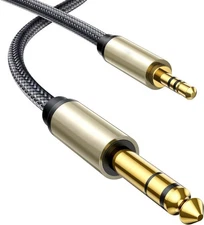 2Pcs 1/8 to 1/4 Stereo Cable 3.5mm TRS to 6.35mm Audio Guitar to Aux Male Cord