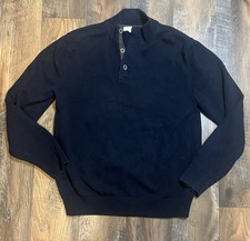 Frederik Anderson Copenhagen Sweater Mens Large Navy 1/4 Zip Button Pullover
