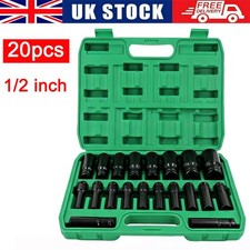 20Pcs Heavy Duty Deep Impact Socket Set 1/2 Inch Drive 6 Point Metric 8mm-32mm