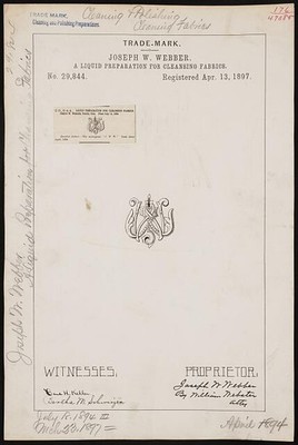 Photo:Joseph W Webber 1897 JWW Cleaning Fabrics Trade Mark Patent
